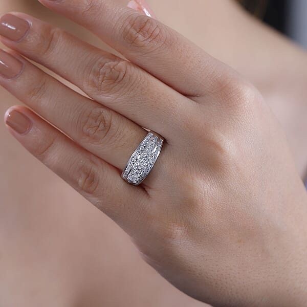 D'Joy Moissanite 1.65 Ctw Trinity Ring In Rhodium Over Sterling Silver