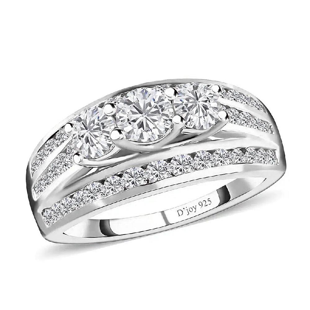 D'Joy Moissanite 1.65 ctw Trinity Ring in Rhodium Over Sterling Silver
