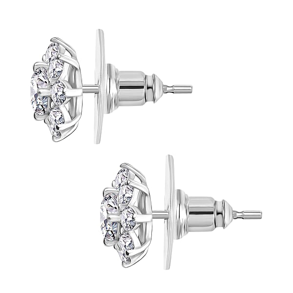 D'Joy Moissanite 1.75 Ctw Floral Earrings In Rhodium Over Sterling Silver