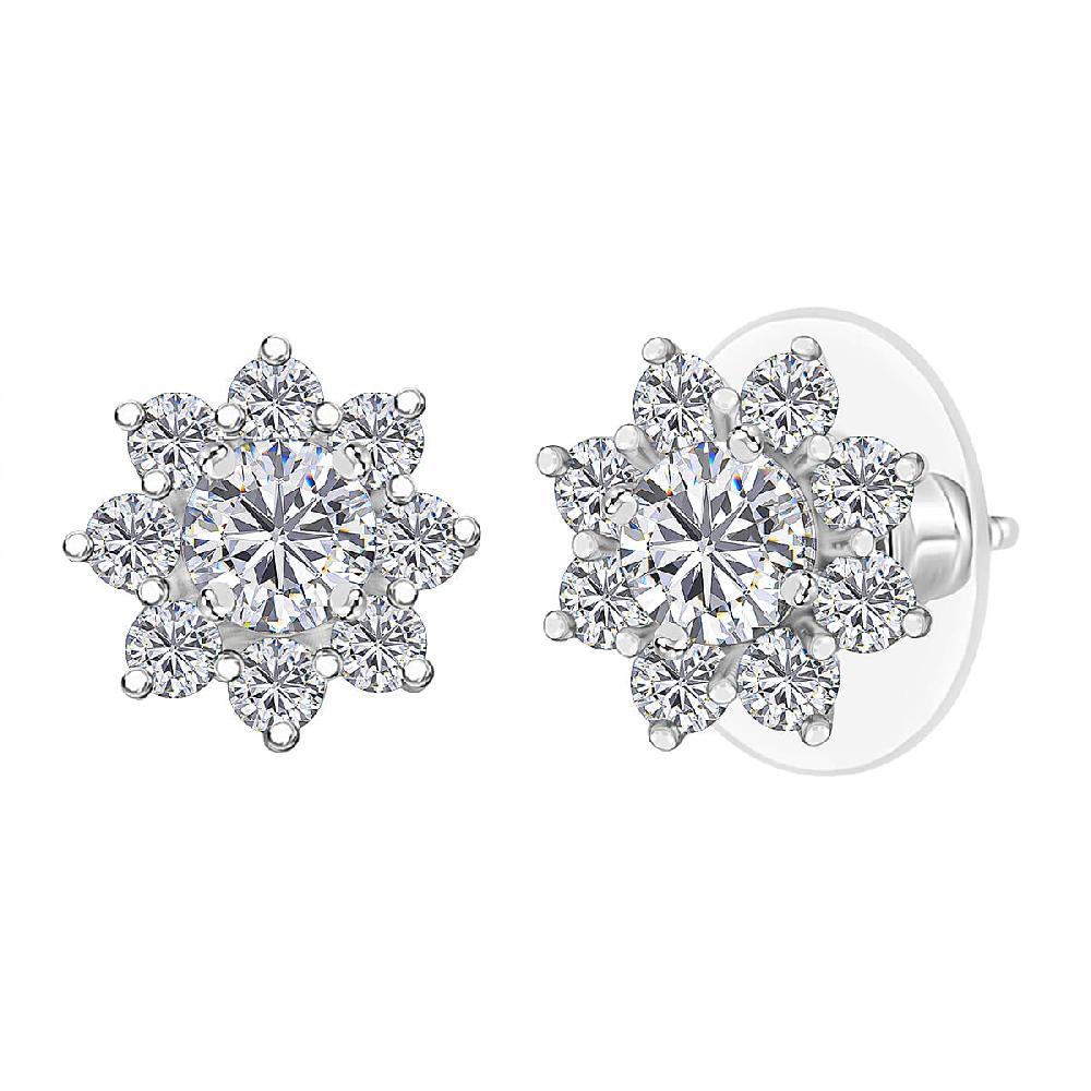 D'Joy Moissanite 1.75 ctw Floral Earrings in Rhodium Over Sterling Silver
