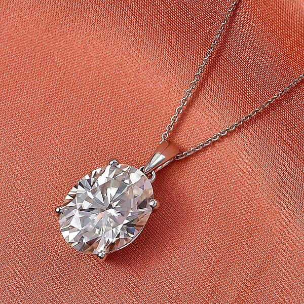 D'Joy Moissanite 10.10 Ctw Eternal Solitaire Pendant Necklace In Rhodium Over Sterling Silver 20 Inches