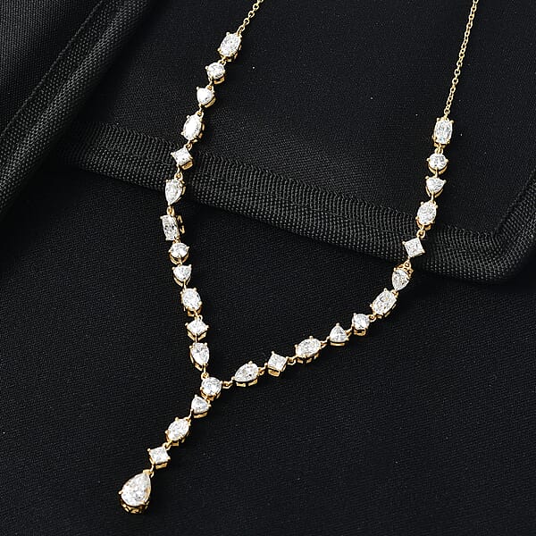 D'Joy Moissanite 10.65 Ctw Cascading Droplets Necklace In 18K Vermeil Yellow Gold Over Sterling Silver 18-20 Inches