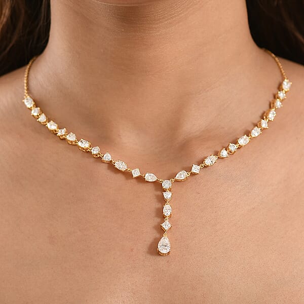 D'Joy Moissanite 10.65 Ctw Cascading Droplets Necklace In 18K Vermeil Yellow Gold Over Sterling Silver 18-20 Inches