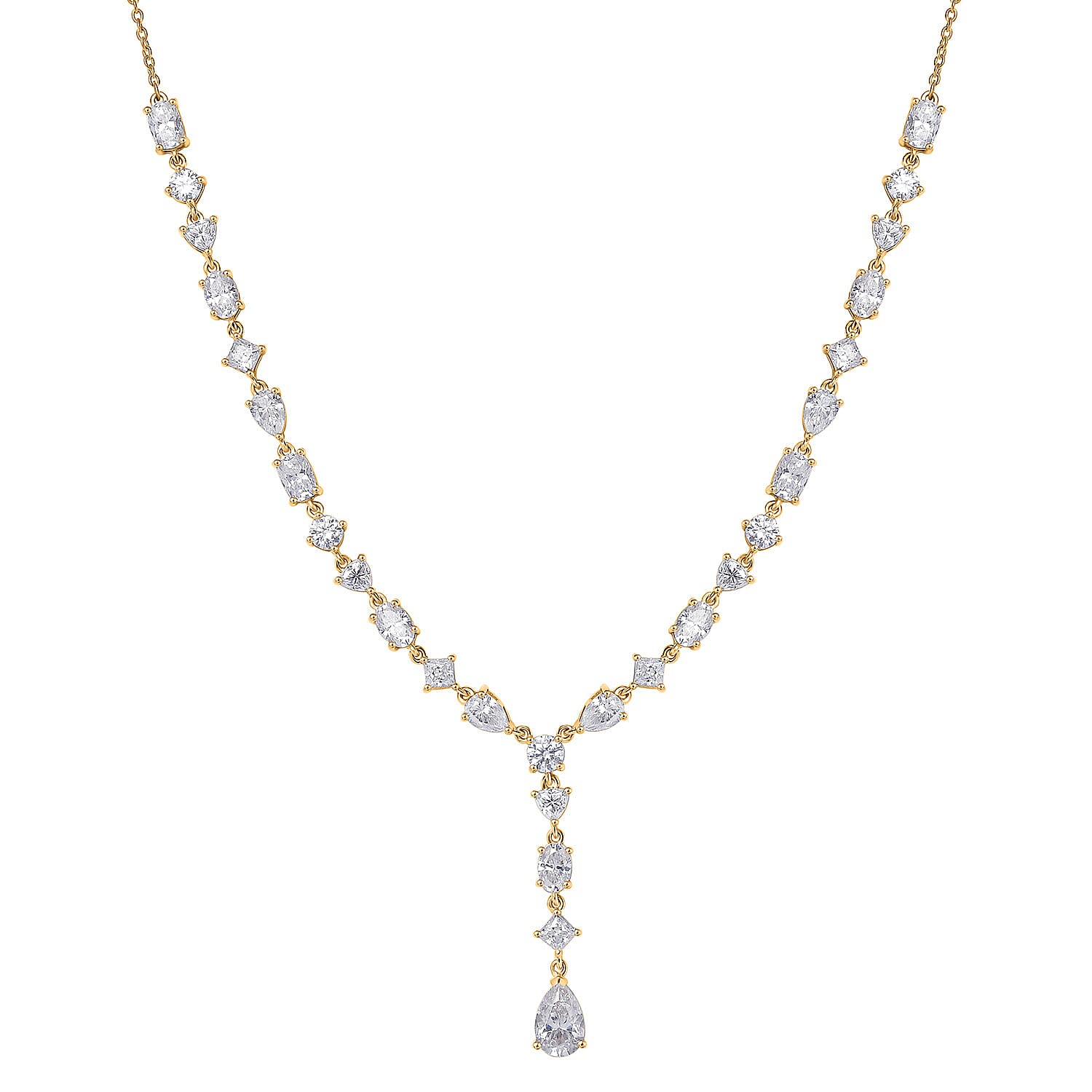 D'Joy Moissanite 10.65 ctw Cascading Droplets Necklace in 18K Vermeil Yellow Gold Over Sterling Silver 18-20 Inches