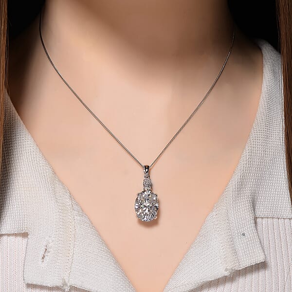 D'Joy Moissanite 10.95 Ctw Pendant Necklace In Rhodium Over Sterling Silver 18 Inches