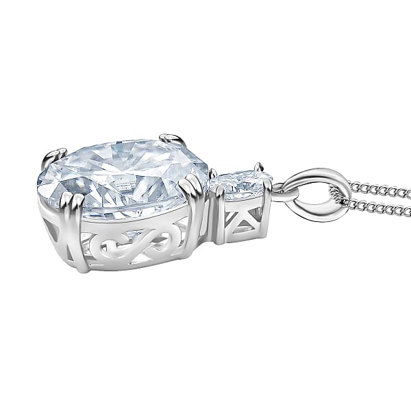 D'Joy Moissanite 10.95 Ctw Pendant Necklace In Rhodium Over Sterling Silver 18 Inches