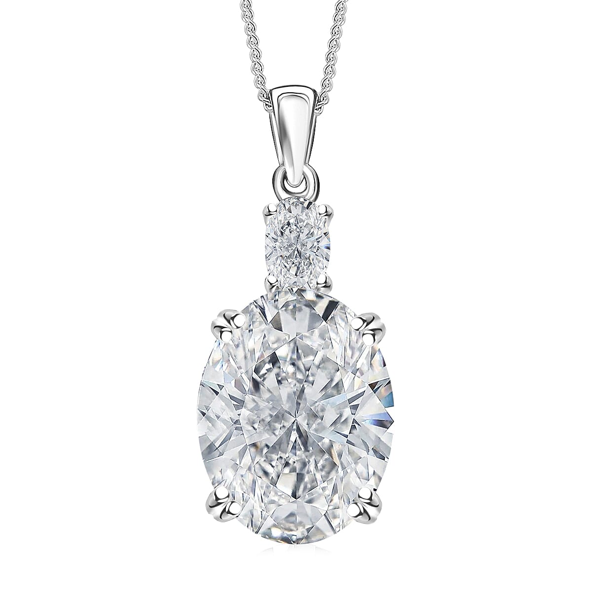 D'Joy Moissanite 10.95 ctw Pendant Necklace in Rhodium Over Sterling Silver 18 Inches