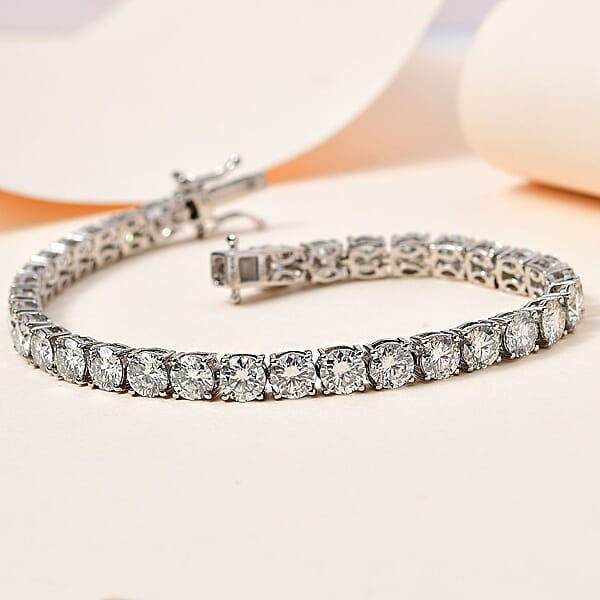 D'Joy Moissanite 14.60 Ctw Classic Tennis Bracelet In Rhodium Over Sterling Silver (7.25 In)