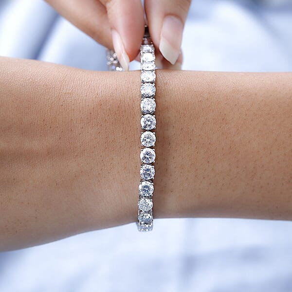 D'Joy Moissanite 14.60 Ctw Classic Tennis Bracelet In Rhodium Over Sterling Silver (7.25 In)