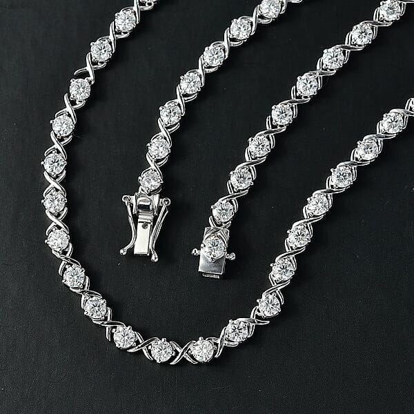 D'Joy Moissanite 15.10 Ctw XOXO Necklace In Rhodium Over Sterling Silver 18 Inches
