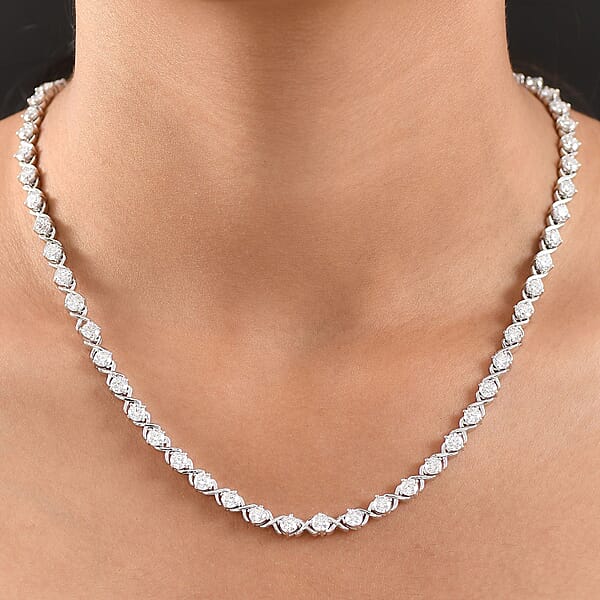 D'Joy Moissanite 15.10 Ctw XOXO Necklace In Rhodium Over Sterling Silver 18 Inches