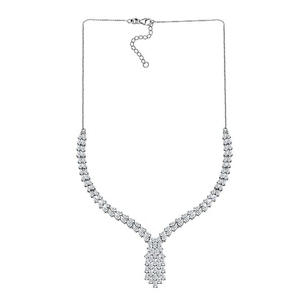 D'Joy Moissanite 19.35 Ctw Waterfall Necklace In Rhodium Over Sterling Silver 18 Inches