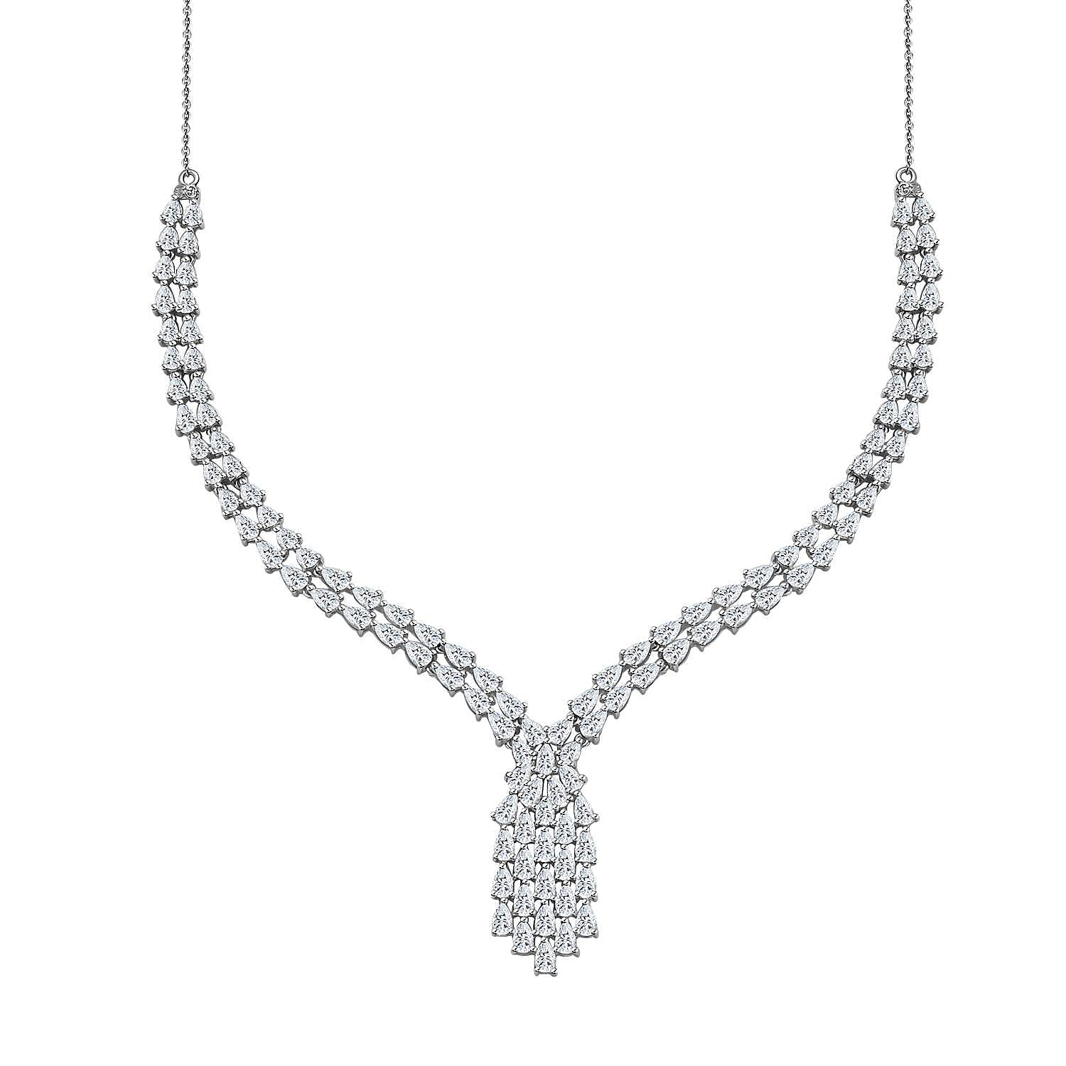 D'Joy Moissanite 19.35 ctw Waterfall Necklace in Rhodium Over Sterling Silver 18 Inches