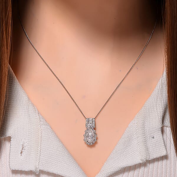 D'Joy Moissanite 2.60 Ctw Radiant Majesty Pendant Necklace In Rhodium Over Sterling Silver 20 Inches