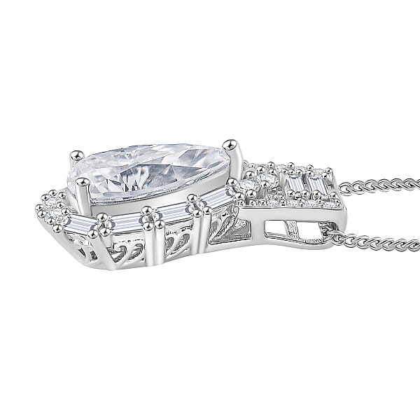 D'Joy Moissanite 2.60 Ctw Radiant Majesty Pendant Necklace In Rhodium Over Sterling Silver 20 Inches