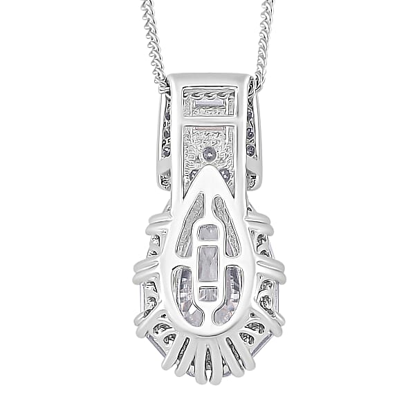 D'Joy Moissanite 2.60 Ctw Radiant Majesty Pendant Necklace In Rhodium Over Sterling Silver 20 Inches