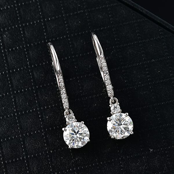 D'Joy Moissanite 2.70 Ctw Lever Back Earrings In Rhodium Over Sterling Silver