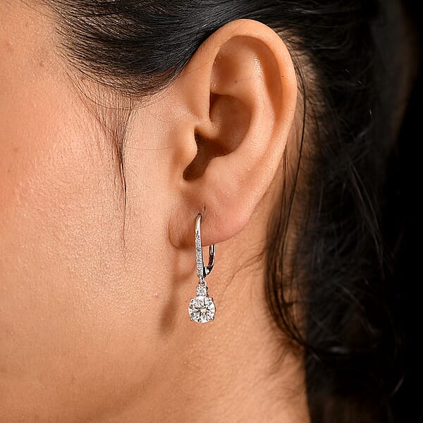 D'Joy Moissanite 2.70 Ctw Lever Back Earrings In Rhodium Over Sterling Silver