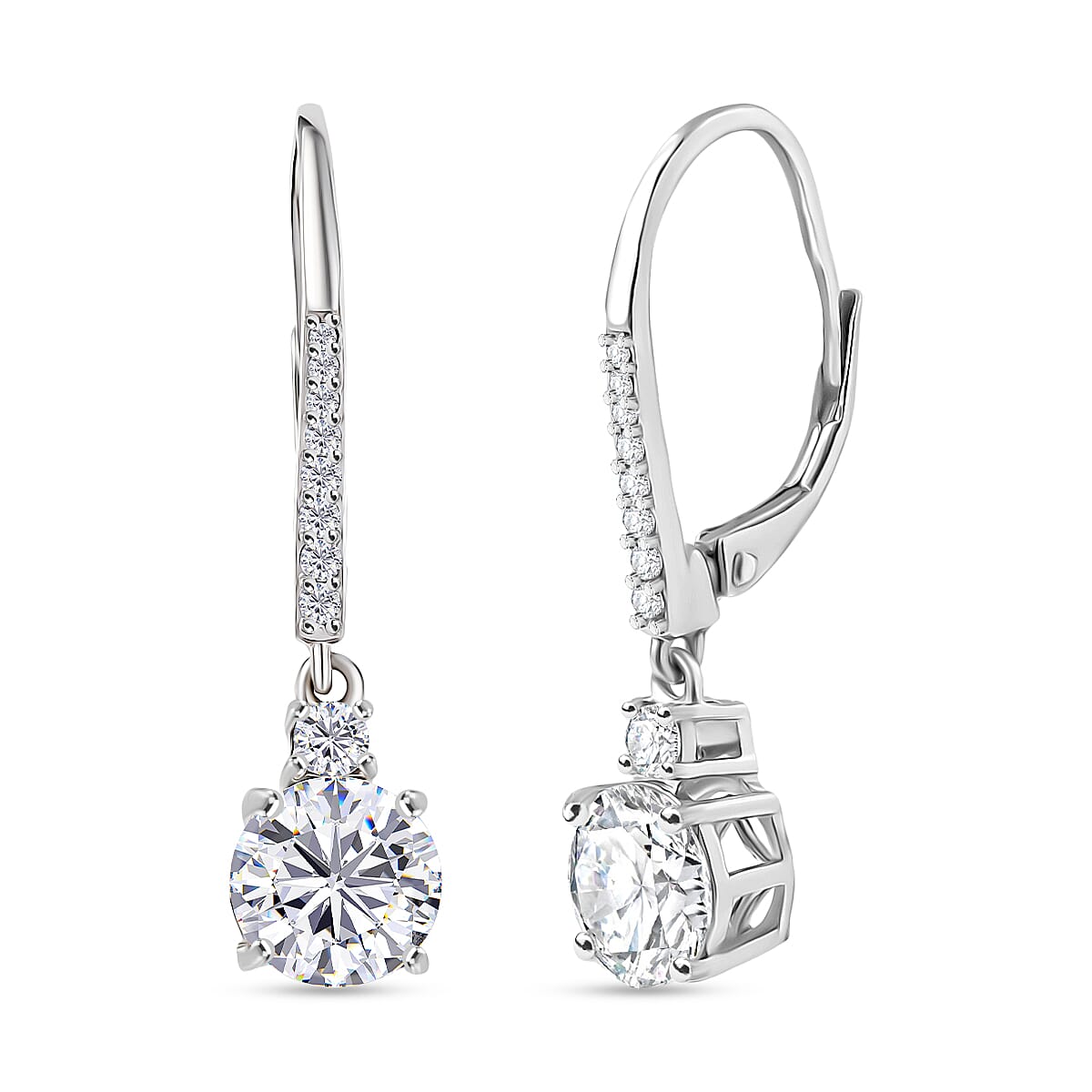 D'Joy Moissanite 2.70 ctw Lever Back Earrings in Rhodium Over Sterling Silver