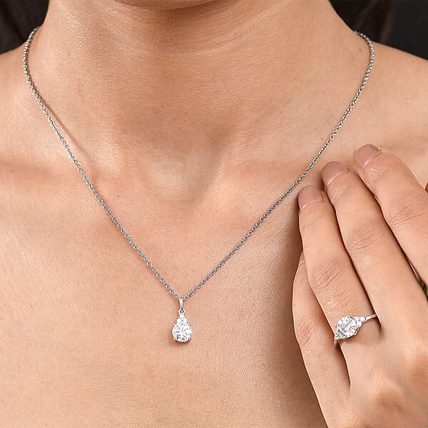 D'Joy Moissanite 2.75 Ctw Classic Ring And Pendant Necklace In Rhodium Over Sterling Silver 20 Inches