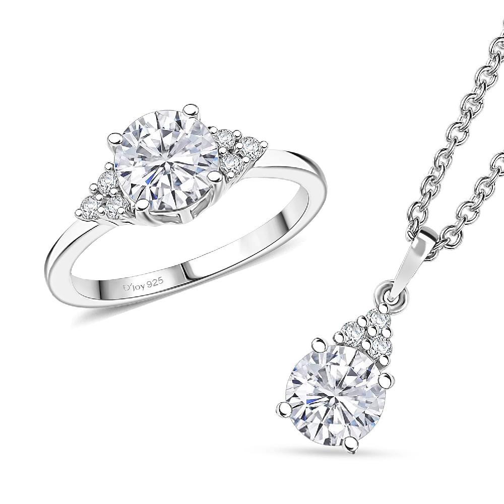 D'Joy Moissanite 2.75 ctw Classic Ring and Pendant Necklace in Rhodium Over Sterling Silver 20 Inches
