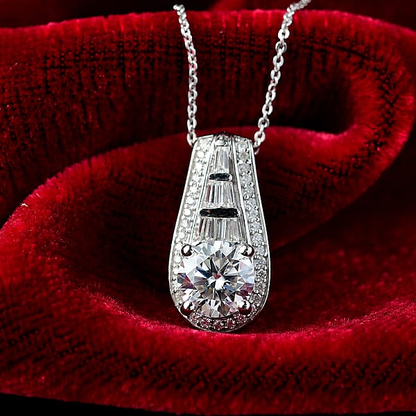 D'Joy Moissanite 2.80 Ctw Bridge Pendant Necklace 20 Inches In Rhodium Over Sterling Silver