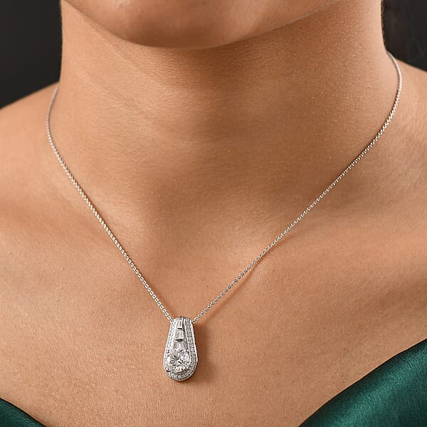 D'Joy Moissanite 2.80 Ctw Bridge Pendant Necklace 20 Inches In Rhodium Over Sterling Silver