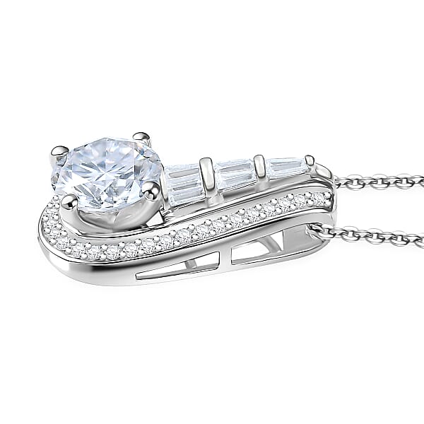 D'Joy Moissanite 2.80 Ctw Bridge Pendant Necklace 20 Inches In Rhodium Over Sterling Silver