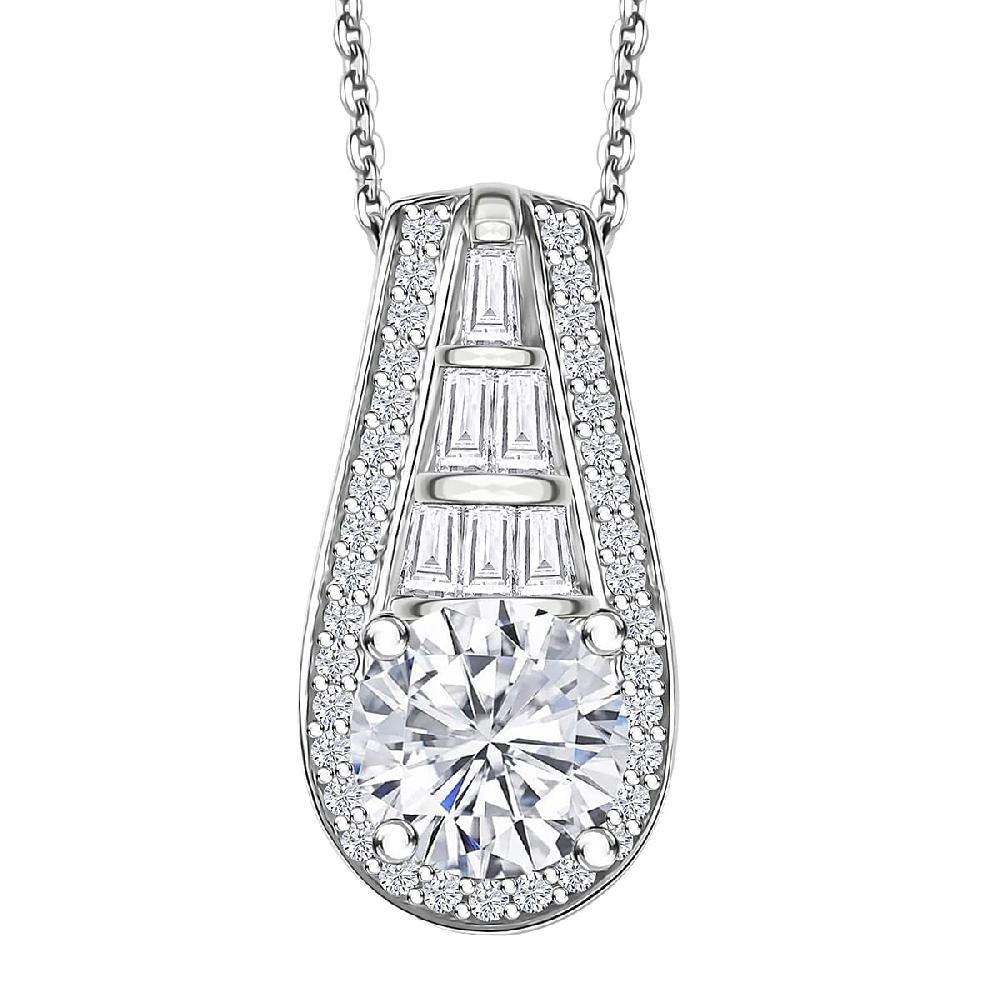D'Joy Moissanite 2.80 ctw Bridge Pendant Necklace 20 Inches in Rhodium Over Sterling Silver