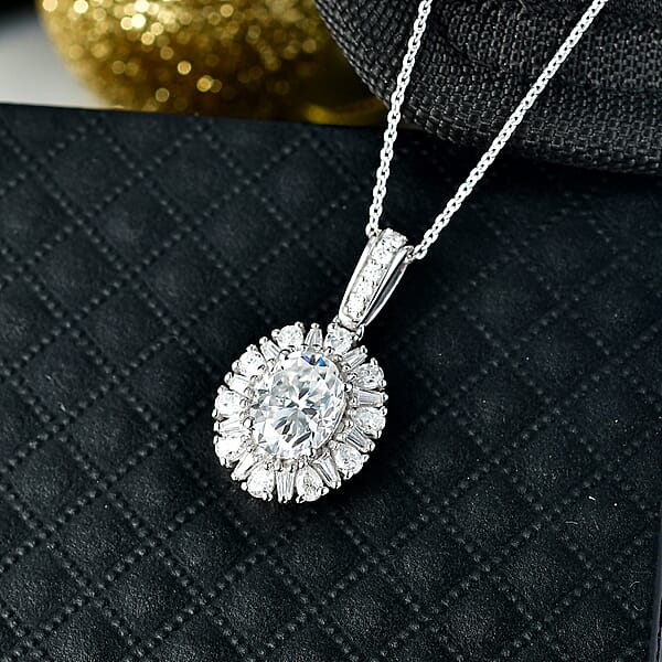D'Joy Moissanite 2.85 Ctw Sparkburst Pendant Necklace In Rhodium Over Sterling Silver 20 Inches