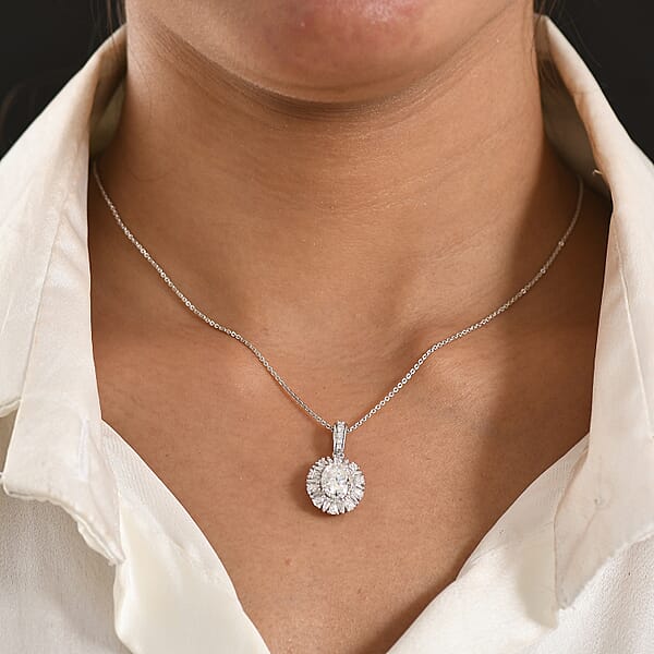D'Joy Moissanite 2.85 Ctw Sparkburst Pendant Necklace In Rhodium Over Sterling Silver 20 Inches