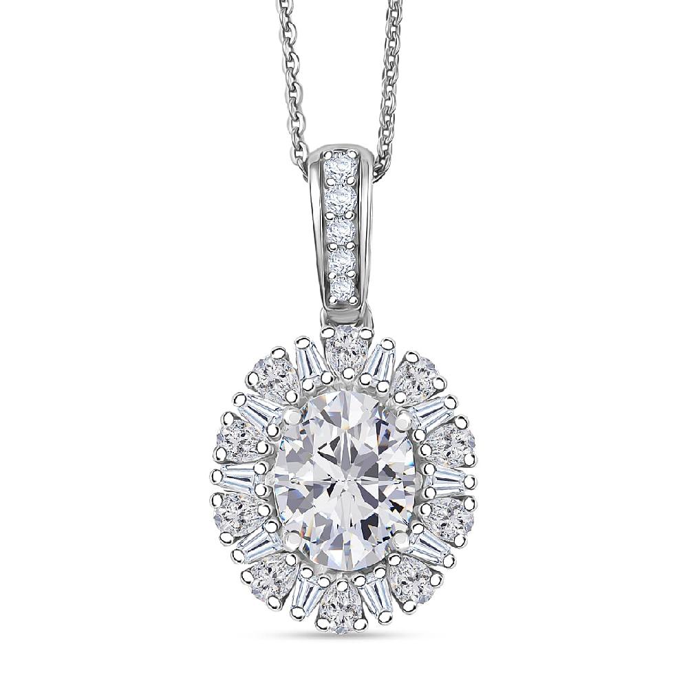 D'Joy Moissanite 2.85 ctw Sparkburst Pendant Necklace in Rhodium Over Sterling Silver 20 Inches