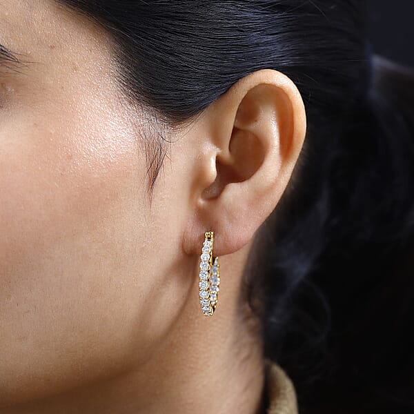 D'Joy Moissanite 2.88 Ctw Hoop Earrings In 18K Vermeil Rose Gold Over Sterling Silver