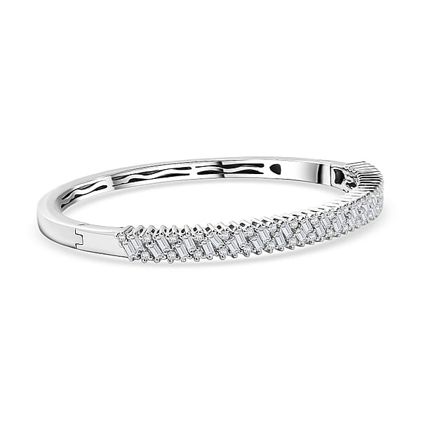 D'Joy Moissanite 2.90 Ctw Bangle Bracelet In Rhodium Over Sterling Silver (7.25 In)