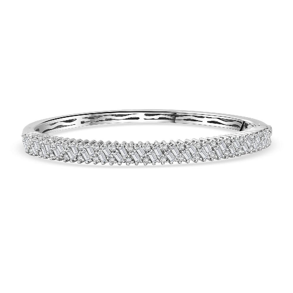 D'Joy Moissanite 2.90 ctw Bangle Bracelet in Rhodium Over Sterling Silver (7.25 In)