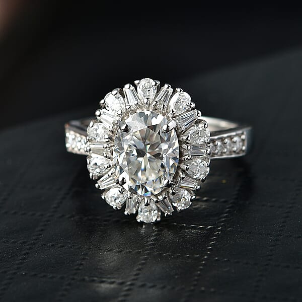 D'Joy Moissanite 2.90 Ctw Sparkburst Ring In Rhodium Over Sterling Silver
