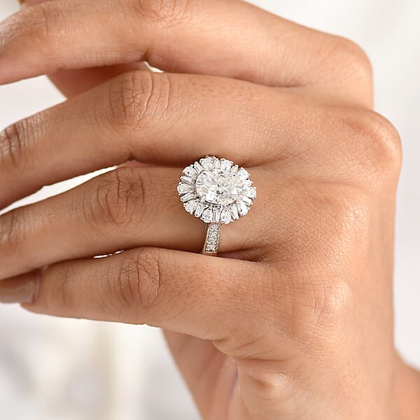 D'Joy Moissanite 2.90 Ctw Sparkburst Ring In Rhodium Over Sterling Silver