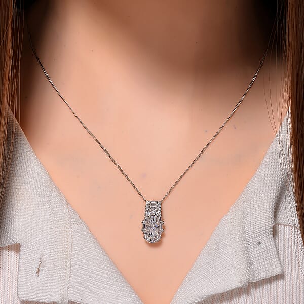 D'Joy Moissanite 3.00 Ctw Radiant Majesty Pendant Necklace In Rhodium Over Sterling Silver 20 Inches