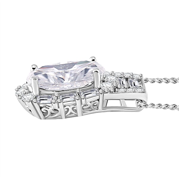 D'Joy Moissanite 3.00 Ctw Radiant Majesty Pendant Necklace In Rhodium Over Sterling Silver 20 Inches