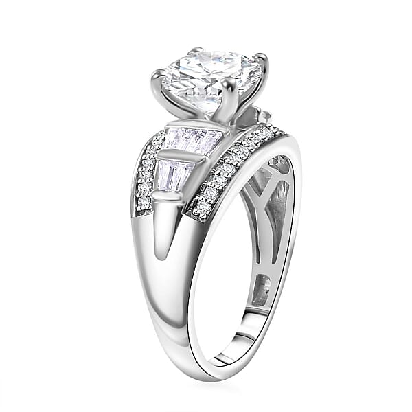 D'Joy Moissanite 3.10 Ctw Art Deco Ring In Rhodium Over Sterling Silver