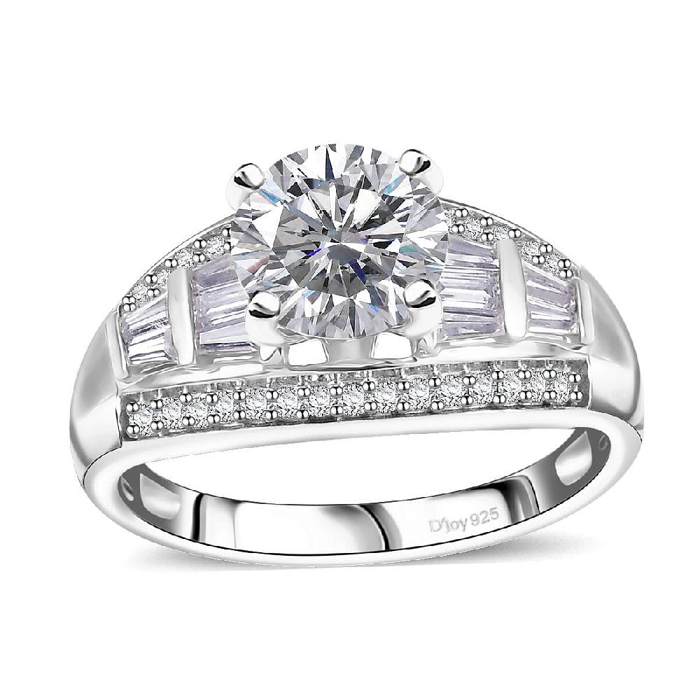 D'Joy Moissanite 3.10 ctw Art Deco Ring in Rhodium Over Sterling Silver