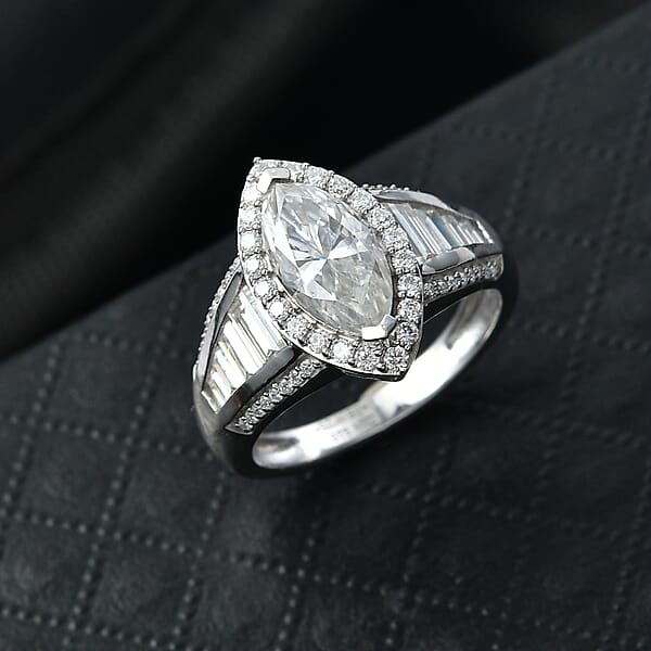 D'Joy Moissanite 3.10 Ctw Halo Royale Ring In Rhodium Over Sterling Silver