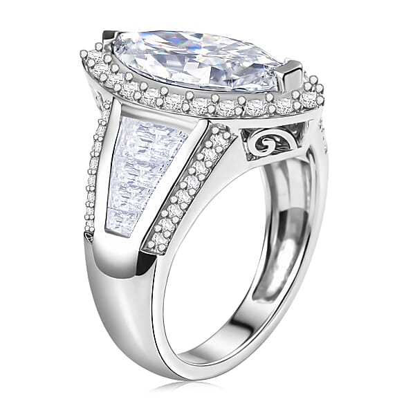 D'Joy Moissanite 3.10 Ctw Halo Royale Ring In Rhodium Over Sterling Silver