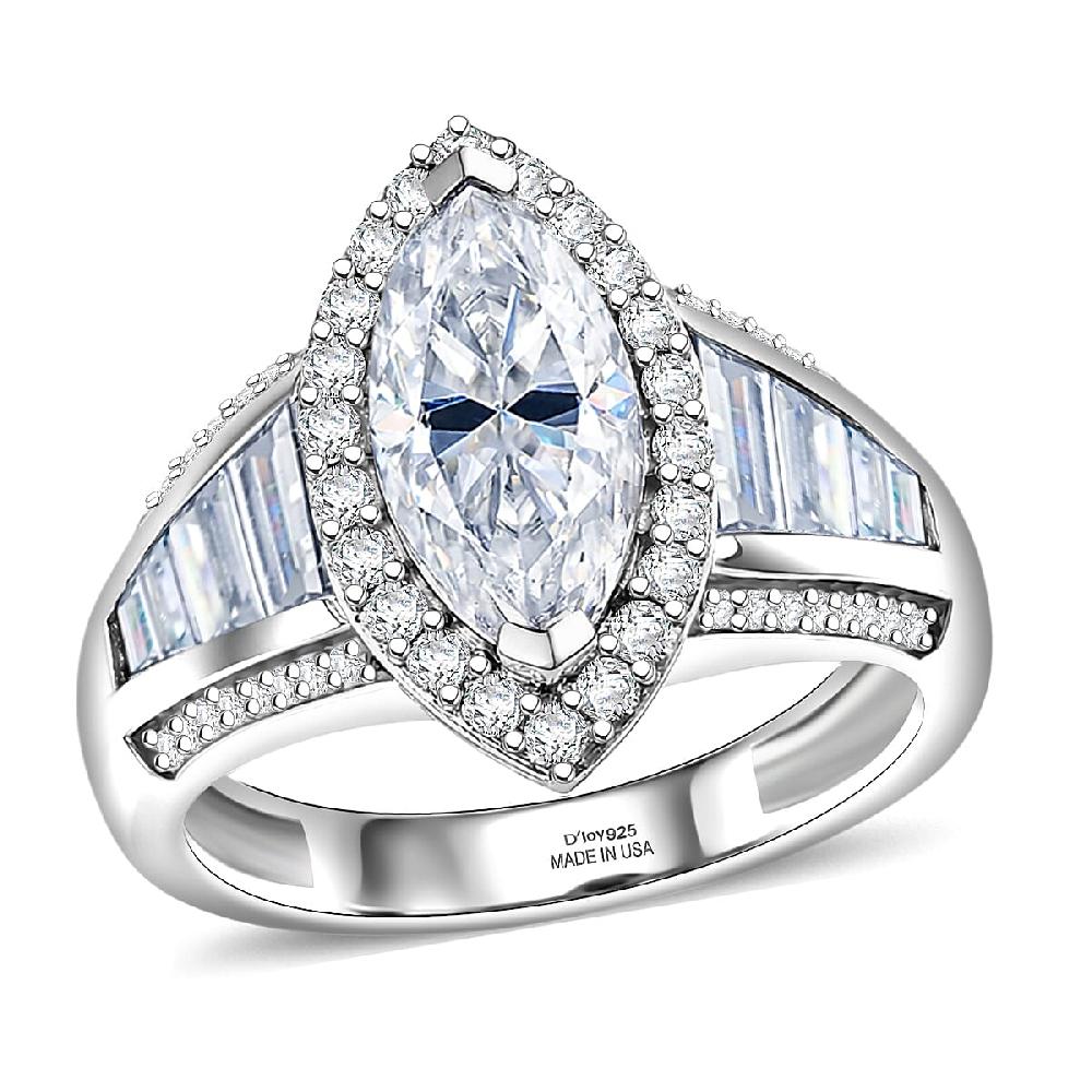 D'Joy Moissanite 3.10 ctw Halo Royale Ring in Rhodium Over Sterling Silver