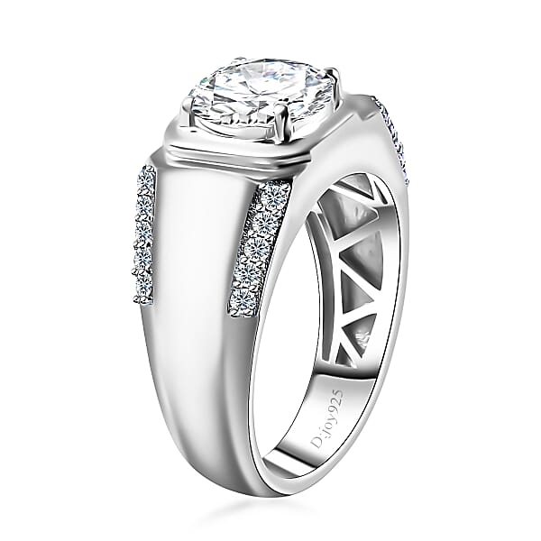 D'Joy Moissanite 3.15 Ctw Men's Ring In Rhodium Over Sterling Silver