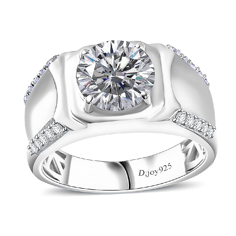 D'Joy Moissanite 3.15 ctw Men's Ring in Rhodium Over Sterling Silver