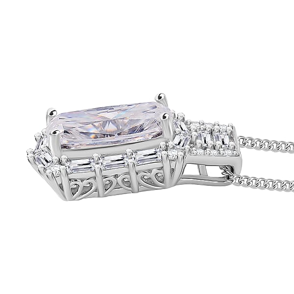 D'Joy Moissanite 3.20 Ctw Radiant Majesty Pendant Necklace In Rhodium Over Sterling Silver 20 Inches