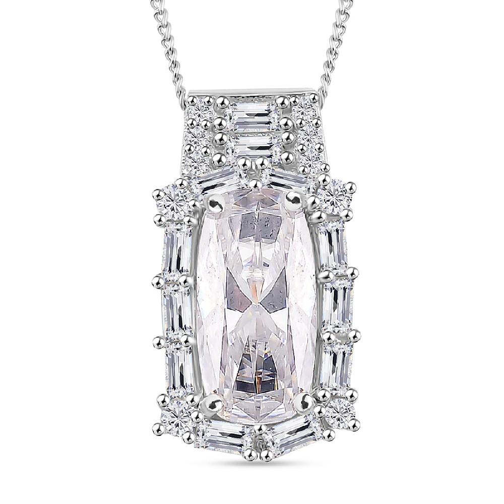 D'Joy Moissanite 3.20 ctw Radiant Majesty Pendant Necklace in Rhodium Over Sterling Silver 20 Inches