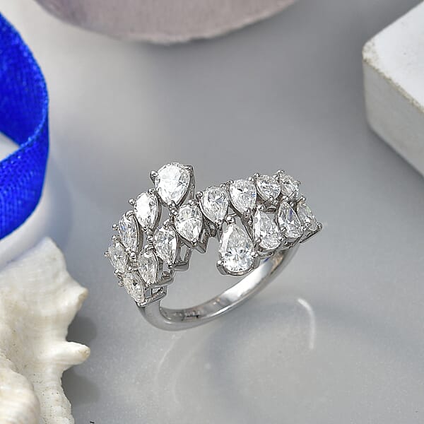 D'Joy Moissanite 3.20 Ctw Sparkle Dew Ring In Rhodium Over Sterling Silver