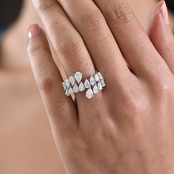 D'Joy Moissanite 3.20 Ctw Sparkle Dew Ring In Rhodium Over Sterling Silver